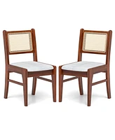 Wooden Kitchen Chairs with Cane Back Rubber Wood Frame and Padded Seat