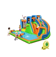 7-in-1 Inflatable Giant Water Park Bouncer with Dual Climbing Walls and 735W Blower