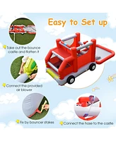 Fire Truck Themed Inflatable Castle Water Park Kids Bounce House with 480W Blower