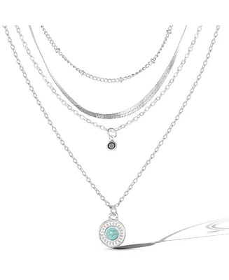 Jessica Simpson Silver-Tone Layered Necklace with Turquoise Pendant and Charm