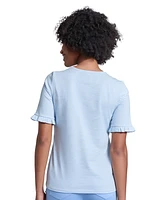 Jones New York Women's Elbow Ruffle Sleeve Crew Neck Top