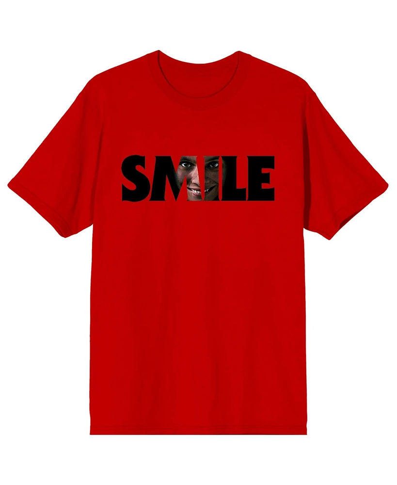 Smile Text With Hidden Face Crew Neck Short Sleeve Adult Red T-shirt-3XL