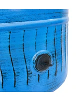 Decorative Metal Garden Hose Holder Pot with Lid - Uv-Resistant Blue Patina Finish - Holds up to 100-Foot Hose