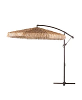 Aoodor 9ft. Cantilever Tiki Thatch Patio Umbrella, Hand-Push Tilt Offset Umbrella for Outdoor, Natural Straw Look (No Base)