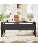 Tribesigns 63 inches Computer Desk with Bottom Storage Shelf Home Office Writing Table for Workstation, Cabinet not Included