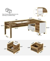 Tribesigns 78.7" L-Shaped Executive Desk, Large Computer Table with 2 Drawers and Storage Shelves, Modern Workstation Business Furniture for Home Offi