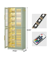 Tribesigns Tall Shoe Cabinet with Acrylic Doors and Led Lights, 8-Tier Entryway Storage Rack Adjustable Shelves Hanging Hooks for Narrow