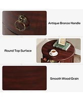 Tribesigns Round Solid Wood End Table Set of 2, No Assembly Required