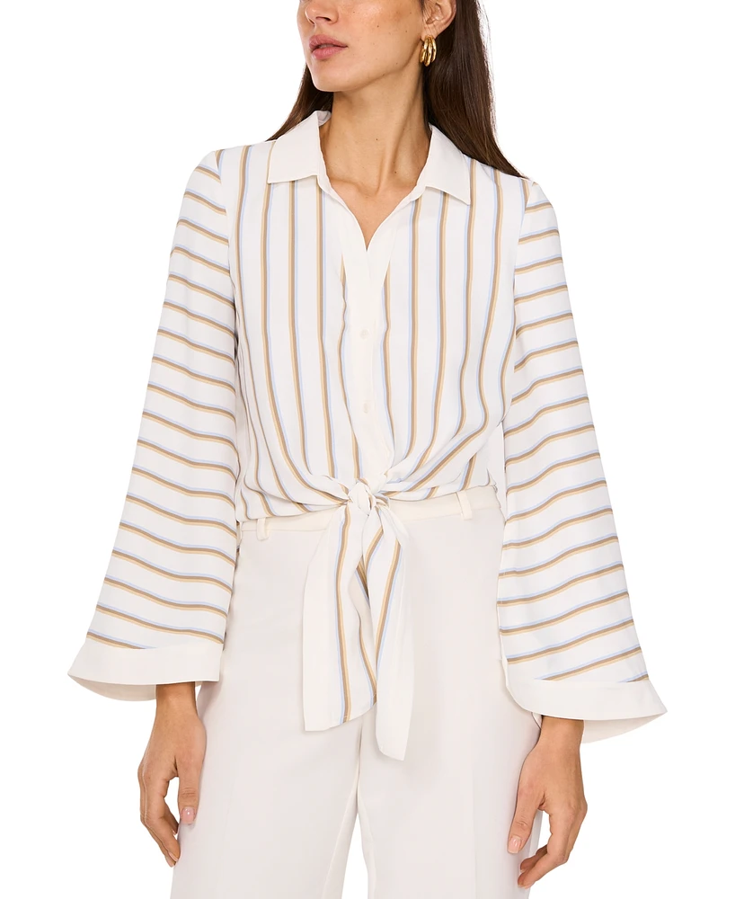 Vince Camuto Women's Striped Tie-Hem Wide-Sleeve Button-Front Top