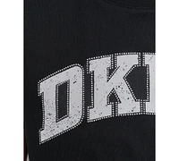 Dkny Women's Active Rhinestone-Logo Distressed Crewneck Cotton T-Shirt