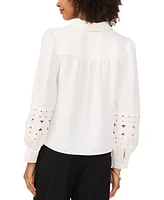 Vince Camuto Women's Embroidered-Inset Blouson-Sleeve Button-Front Top