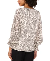 Vince Camuto Women's Paisley-Print Blouson-Sleeve V-Neck Top