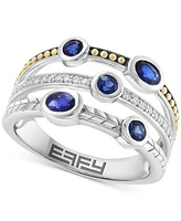 Effy Sapphire (5/8 ct. t.w.) & Diamond (1/10 ct. t.w.) Triple-Row Ring in Sterling Silver