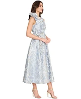 Tahari Women's V-Neck Ruffled Sleeveless Midi Dress
