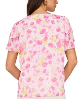 Vince Camuto Women's Floral-Print V-Neck Tulip-Sleeve Top