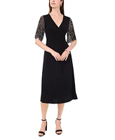 Msk Petite V-Neck Embellished-Sleeve Midi Dress