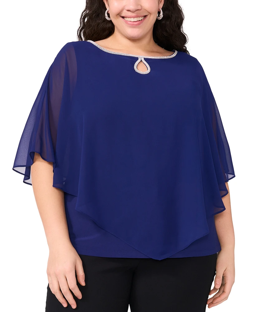 Msk Plus Rhinestone-Trim Overlay Cape Top