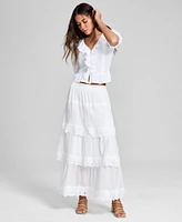 And Now This Women's Cotton Ruffled Cropped Elbow-Sleeve Blouse, Exclusively at Macy's