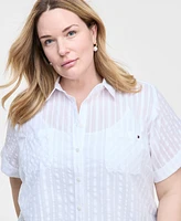 Tommy Hilfiger Plus Cotton Shadow-Striped Camp Shirt