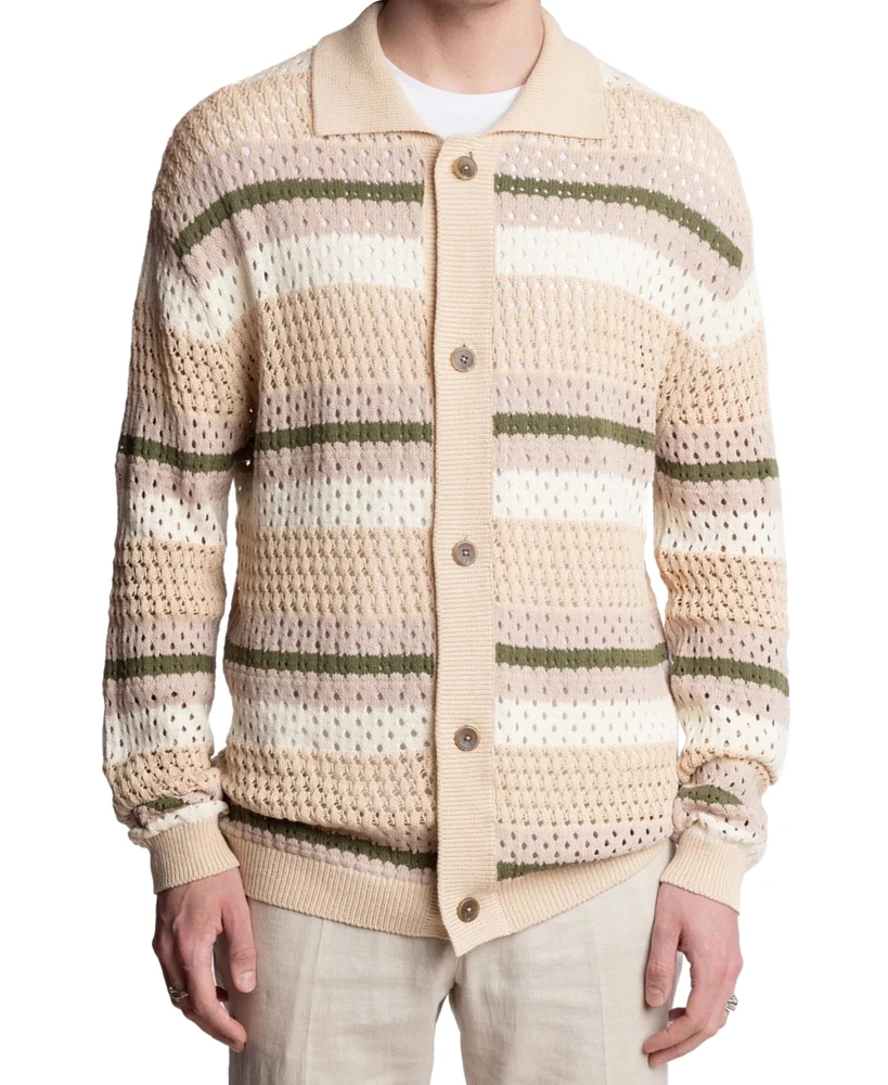 Paisley & Gray Men's Slim Fit Long Sleeve Crochet Cardigan Sweater