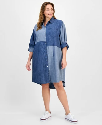 Tommy Hilfiger Plus Patchwork Chambray Shirtdress