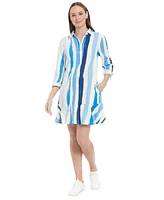 London Times Petite Linen-Blend Striped Shift Dress