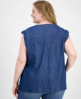 Tommy Hilfiger Plus Chambray Ruffle-Cuff Shirt