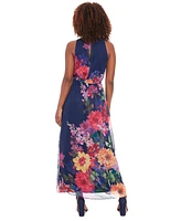 London Times Petite Floral-Print Halter Maxi Dress