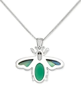 Green Agate, Abalone, & Marcasite Bee 18" Pendant Necklace in Sterling Silver