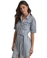 Dkny Jeans Women's Denim Self Belted Shirtdress