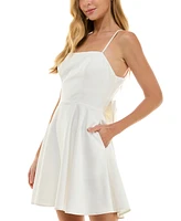 City Studios Juniors' Embellished-Strap Bow-Back Dress