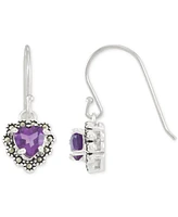 2-Pc. Set Amethyst (2 ct. t.w.) & Marcasite Pendant Necklace & Matching Drop Earrings in Sterling Silver