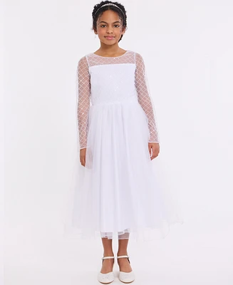 Bonnie Jean Big Girls Lattice Beading Communion Dress