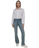 Karl Lagerfeld Paris Women's Cotton Contrast-Collar Drawcord Button-Front Top