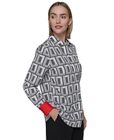 Karl Lagerfeld Paris Women's Geo-Print Contrast-Cuff Top