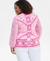 Jm Collection Plus Printed Embellished Top