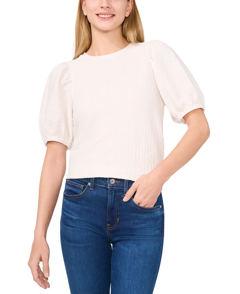 CeCe Women's Textured Puff-Sleeve Top