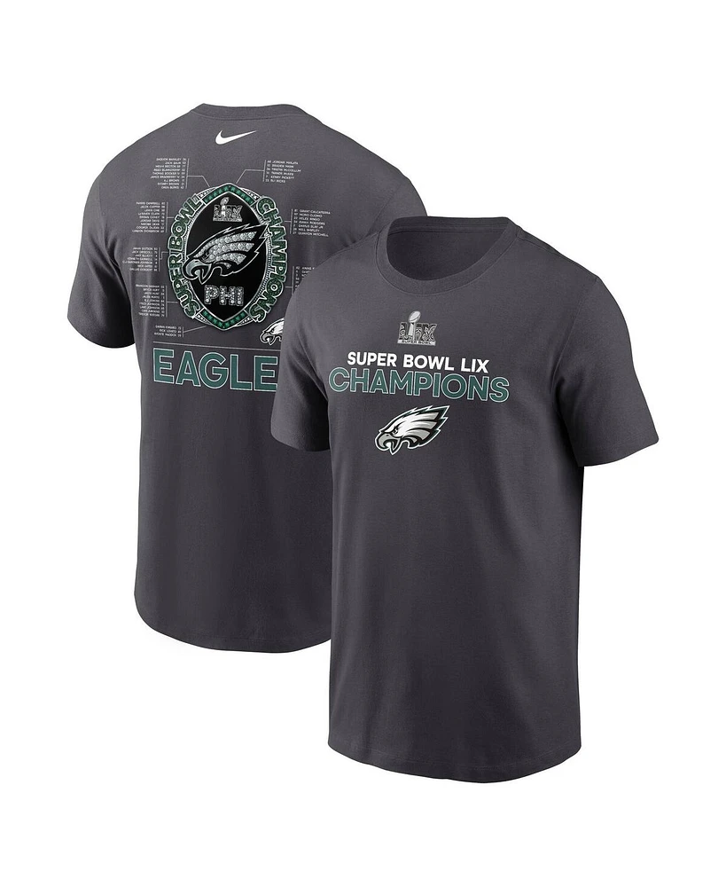 Nike Men's Anthracite Philadelphia Eagles Super Bowl Lix Champions Roster T-Shirt