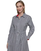 Karl Lagerfeld Paris Women's Poplin Striped Shirtdress