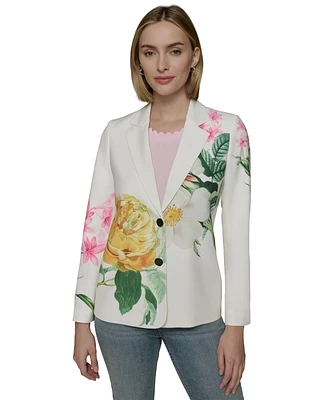 Karl Lagerfeld Paris Women's Placed Floral Notch-Collar Blazer