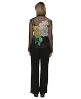 Karl Lagerfeld Paris Women's Sheer Floral Knit Button-Front Top