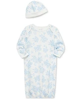 Little Me Baby Girls Roses Cotton Gown & Hat, 2 Piece Set