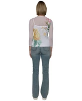 Karl Lagerfeld Paris Women's Sheer Floral 3/4-Sleeve Top