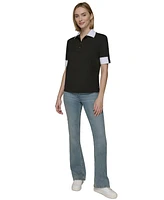 Karl Lagerfeld Paris Women's Contrast-Cuff Polo Top