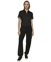 Karl Lagerfeld Paris Women's Logo-Cuff Polo Top