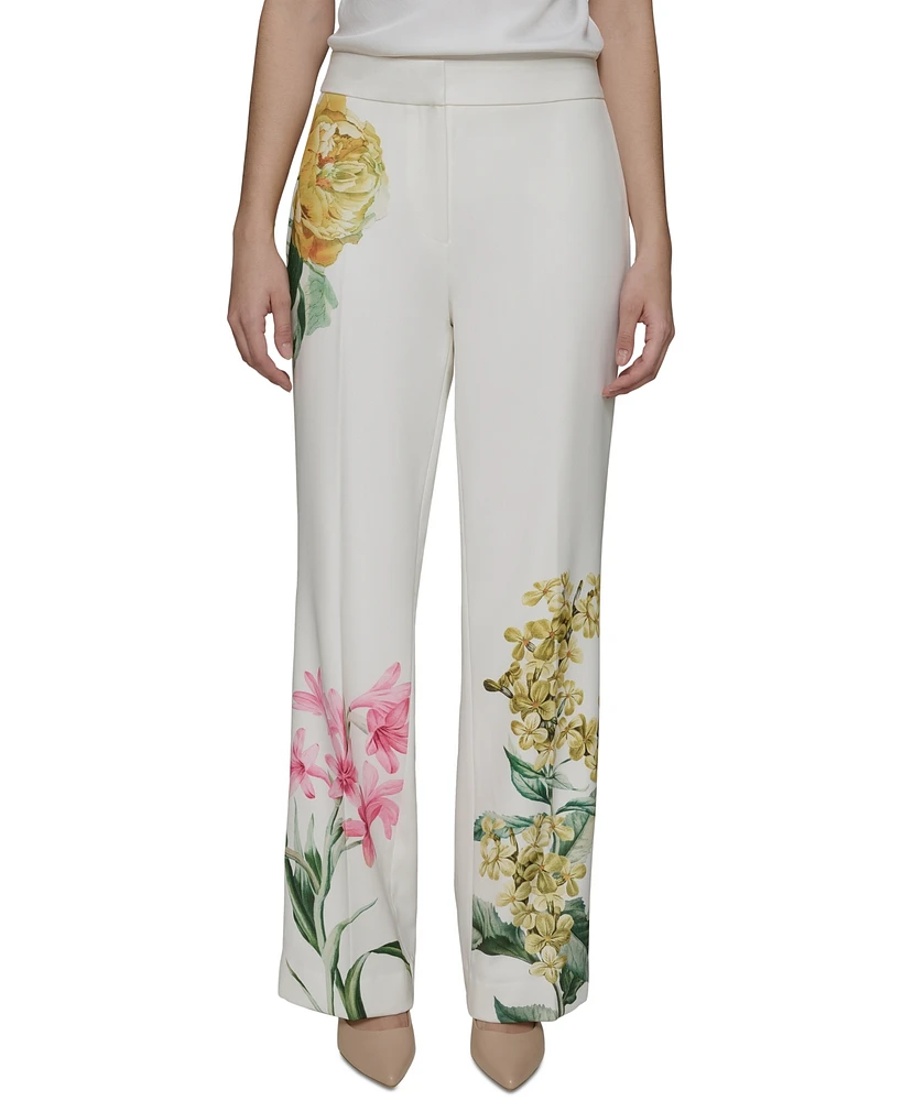 Karl Lagerfeld Paris Women's Placed Floral Straight-Leg Pants