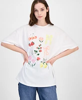 Grayson Threads, The Label Juniors' Bow Floral Graphic T-Shirt