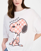 Grayson Threads, The Label Juniors' Gingham Snoopy Graphic T-Shirt