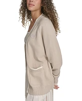 Starter Women's Cotton Contrast-Trim Button Cardigan Sweater