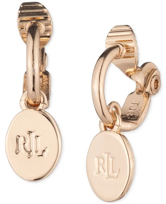 Lauren Ralph Lauren Gold-Tone Logo Disc Huggie Hoop Clip On Earrings